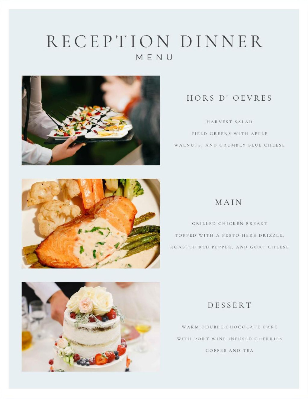 Reception dinner menu page