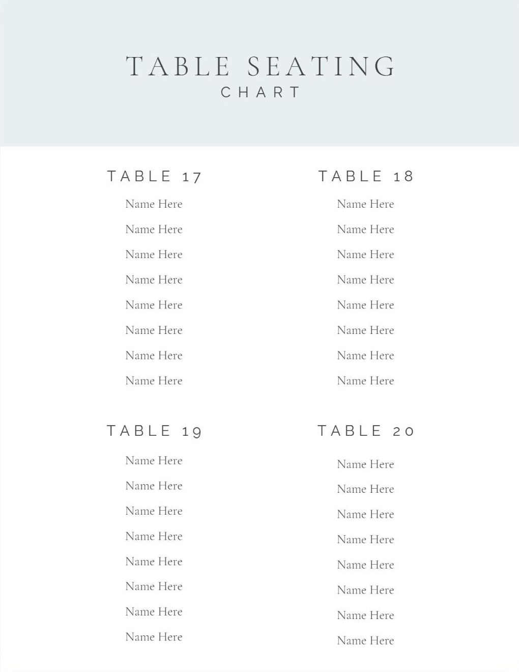 Table seating chart page